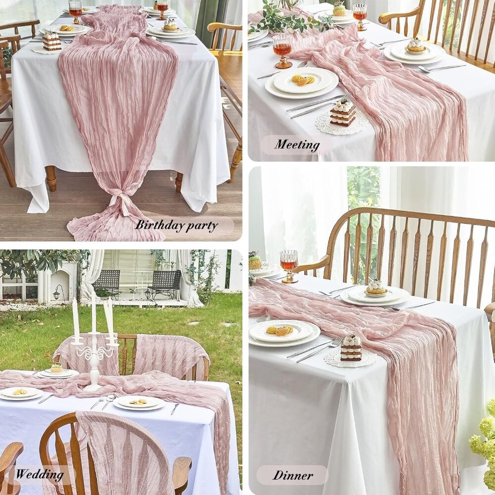 2 Pcs Cheesecloth Table Runner 120 Inch 10 FT Boho Gauze Pink Cheesecloth Table - Picture 4 of 7